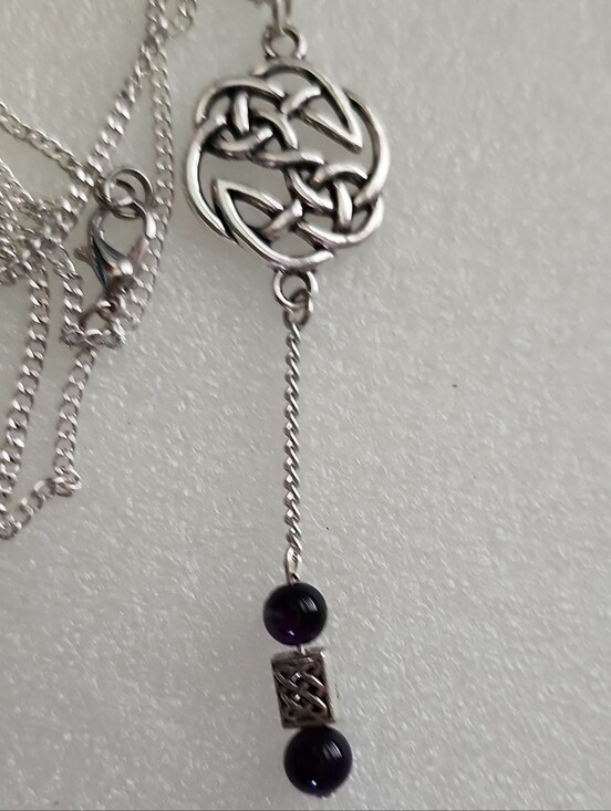 Hand Crafted Jewelry - Hand Crafted Silver Celtic Knot Necklace with Purple Beads